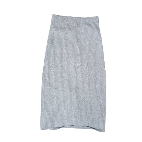Free People Womens Ribbed Knit Midi Skirt with Front Slit Gray M - Picture 2 of 5